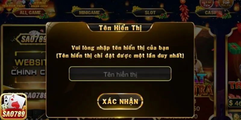 Tạo tên tài khoản hiển thị khi chơi tại Sao789