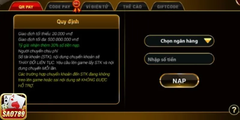 Thông tin về quy định nạp tiền chi tiết