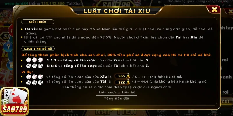 Luật cược Tài Xỉu vô cùng dễ hiểu