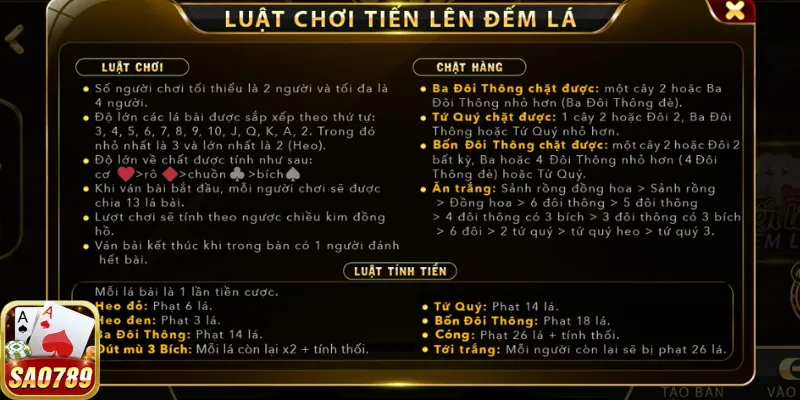 Những quy tắc áp dụng cho Tiến lên đếm lá