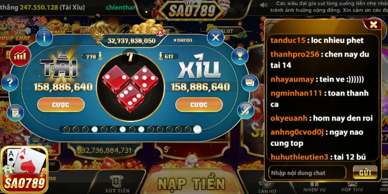 Tài Xỉu của Sao 789 là trò chơi quen thuộc