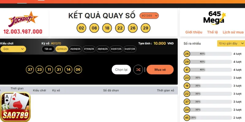 Giới thiệu xổ số Mega645 Sao789