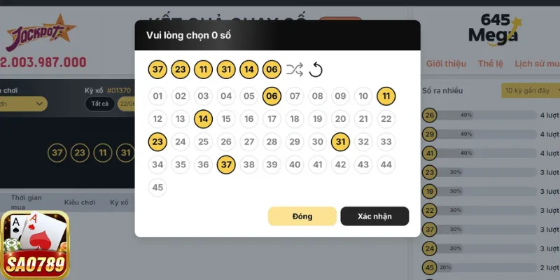 Thao tác cược xổ số 645